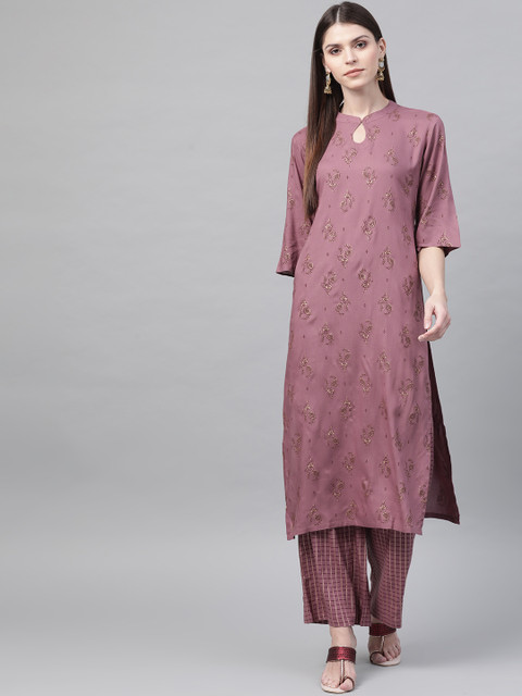 

AHIKA Women Mauve & Golden Printed Kurta with Palazzos