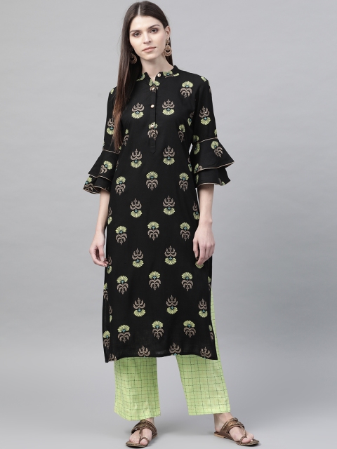 

AHIKA Women Black & Green Printed Kurta with Palazzos