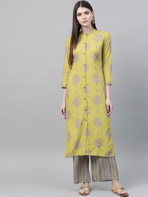 

AHIKA Women Green & Grey Printed Kurta with Palazzos