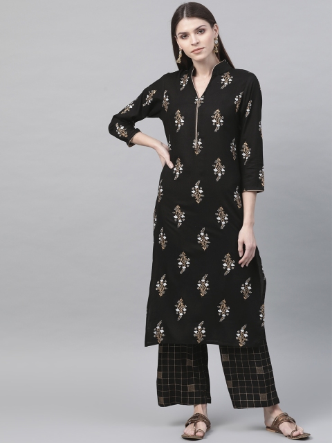 

AHIKA Women Black & Golden Printed Kurta with Palazzos