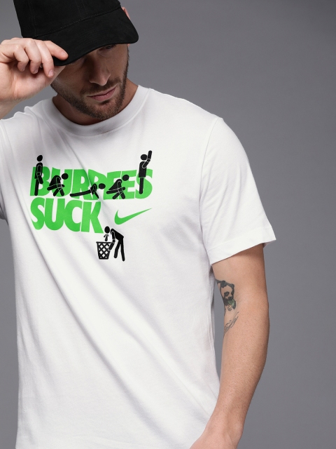 

Nike Men White Printed DFCT BURPEES Round Neck Dri-Fit T-shirt