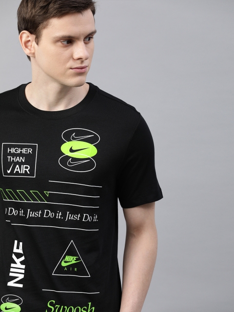 

Nike Men Black White Standard Fit Printed Round Neck Pure Cotton T-shirt