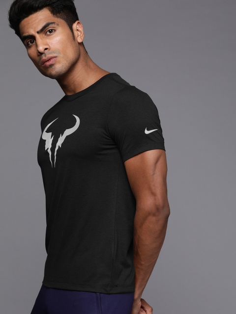 

Nike Men Black Printed Round Neck RAFA SNSL Dri-Fit T-shirt