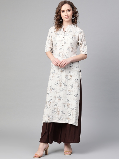 

Sbo Fashion Women Off-White & Navy Blue Floral Printed Straight Kurta