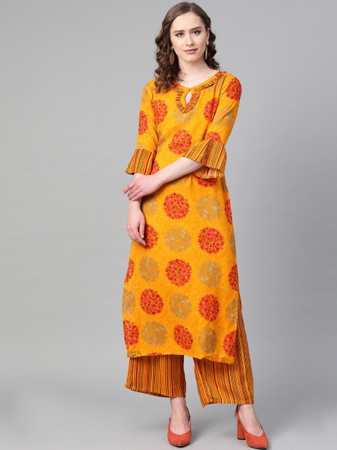 Sbo Fashion Women Mustard Yellow & Red Printed Kurta with Palazzos