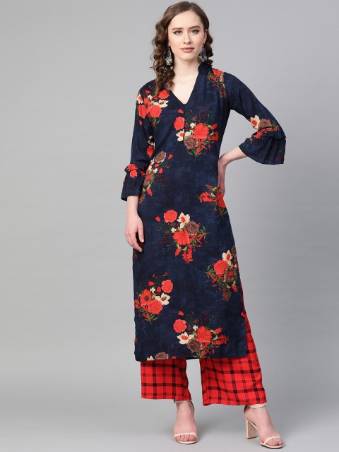 

Sbo Fashion Women Navy Blue & Red Printed Kurta with Palazzos