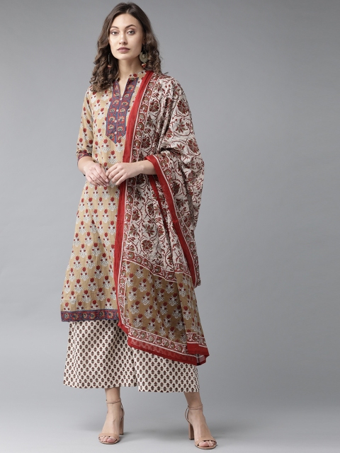 

Shree Women Beige & Off-White Printed Kurta with Palazzos & Dupatta