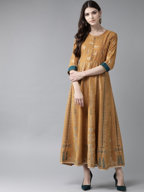 

Shree Women Mustard Brown Printed Maxi Dress