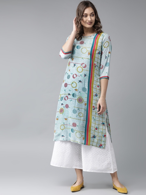 

Shree Women Blue & Pink Printed Straight Kurta