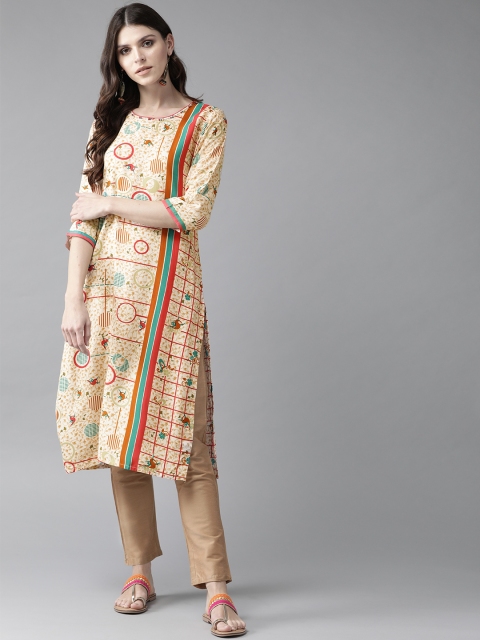 

Shree Women Cream-Coloured & Beige Printed Straight Kurta