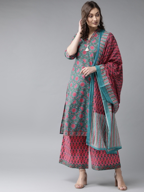 

Shree Women Blue & Pink Printed Kurta with Palazzos & Dupatta