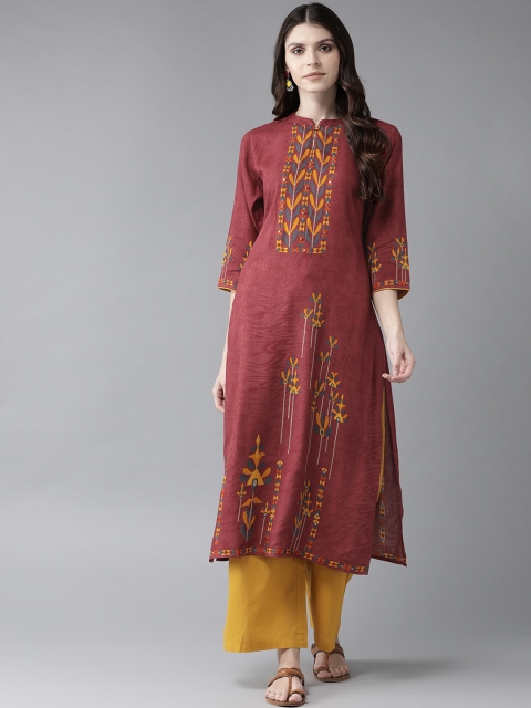 

Shree Women Rust Red & Mustard Yellow Printed Straight Kurta