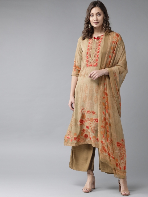 

Shree Women Beige & Orange Printed Kurta with Palazzos & Dupatta
