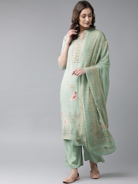 

Shree Women Green & Beige Printed Kurta with Palazzos & Dupatta