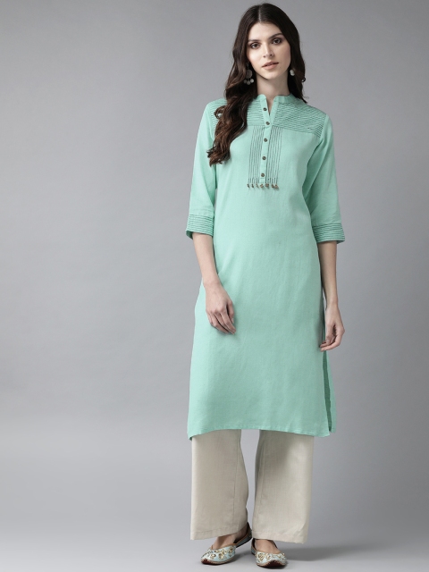 

Shree Women Blue Yoke Design Straight Kurta