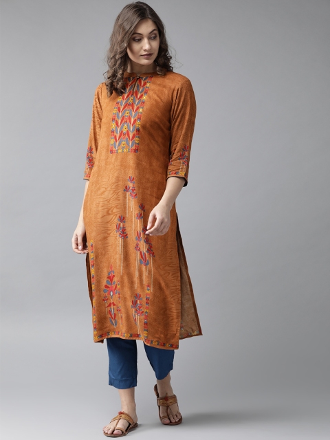 

Shree Women Brown & Blue Printed Straight Kurta