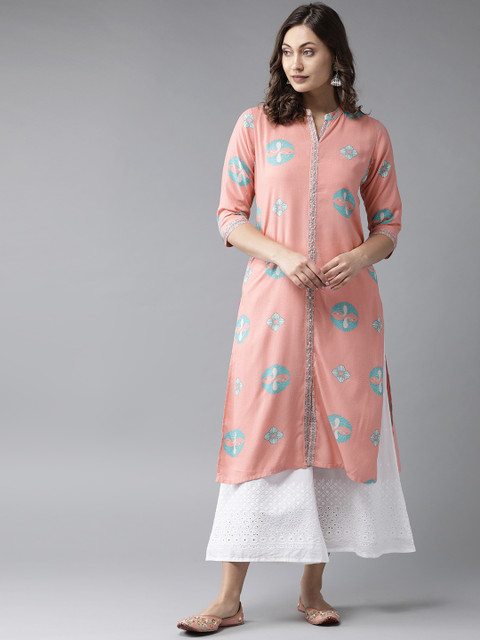 

Shree Women Pink & Blue Quirky Printed Straight Kurta