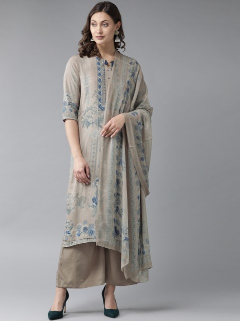 

Shree Women Grey & Blue Printed Kurta with Palazzos & Dupatta