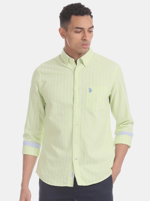 

U.S. Polo Assn. Men Yellow & White Regular Fit Striped Casual Shirt