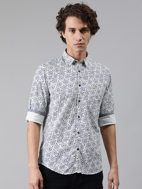 

U.S. Polo Assn. Denim Co. Men White & Blue Slim Fit Printed Casual Shirt