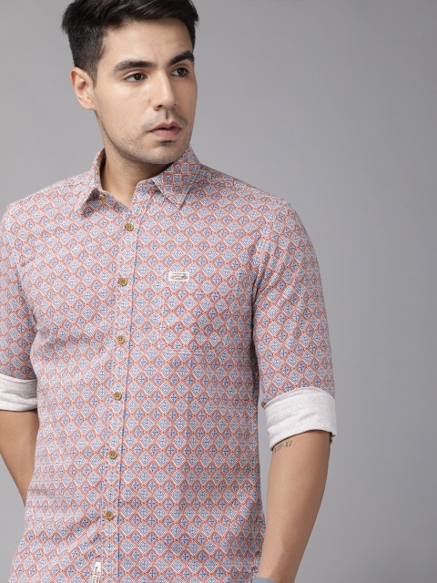 

U.S. Polo Assn. Denim Co. Men Red Slim Fit Printed Pure Cotton Casual Shirt