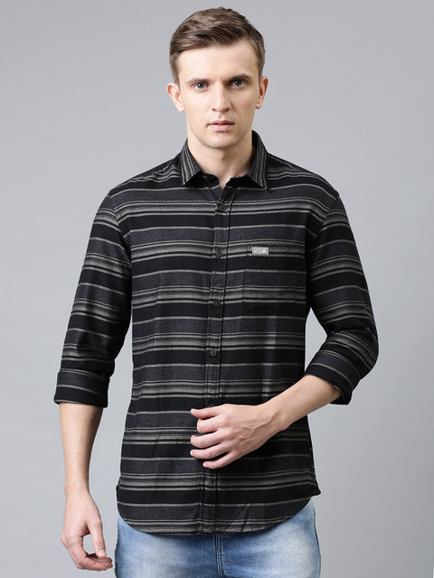 

U.S. Polo Assn. Denim Co. Men Black & Grey Slim Fit Striped Casual Shirt