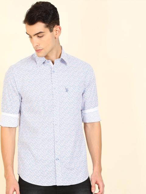 

U S Polo Assn Denim Co Men White & Blue Floral Printed Casual Shirt