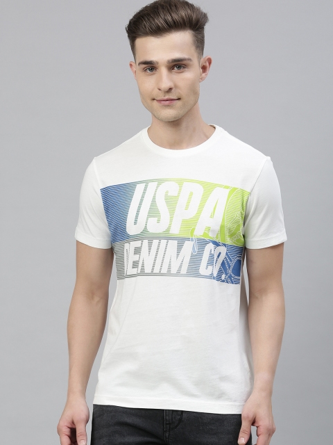 

U.S. Polo Assn. Denim Co. Men White Printed Round Neck T-shirt