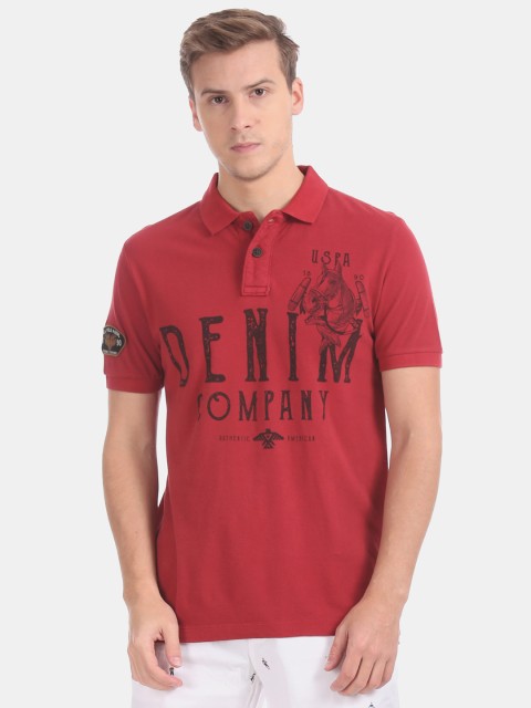

U.S. Polo Assn. Denim Co. Men Maroon Printed Polo Collar T-shirt