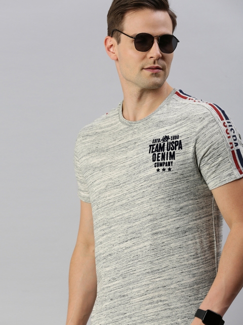 

U.S. Polo Assn. Denim Co. Men Grey Melange Self Design Round Neck T-shirt