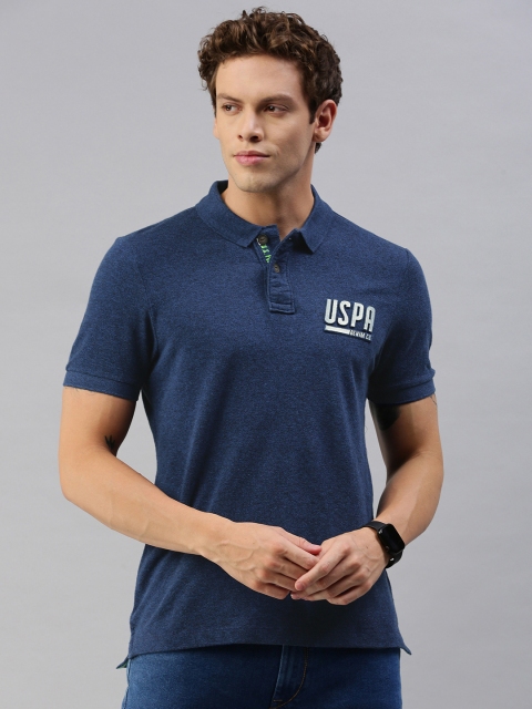 

U.S. Polo Assn. Denim Co. Men Teal Blue Solid Applique Polo Collar T-shirt