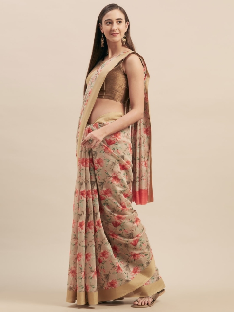 

Stylee LIFESTYLE Beige & Red Cotton Blend Printed Saree