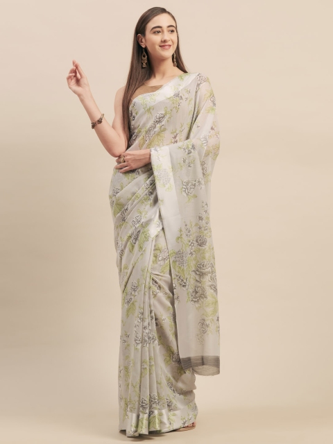 

Stylee LIFESTYLE Grey Printed Linen Blend Saree