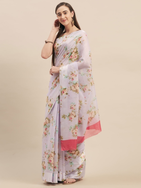 

Stylee LIFESTYLE Lavender & Green Linen Blend Printed Saree