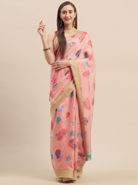 

Stylee LIFESTYLE Pink & Blue Cotton Blend Printed Saree