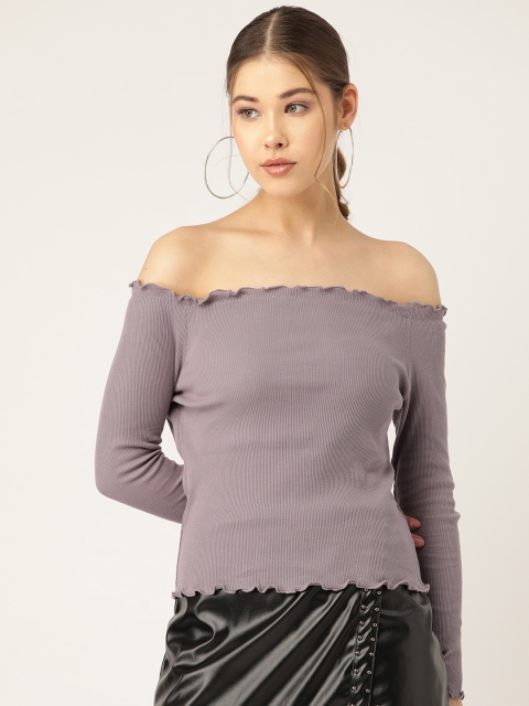 

Trend Arrest Women Mauve Ribbed Bardot Top