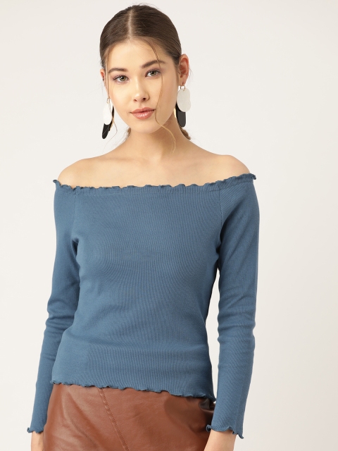

Trend Arrest Women Blue Solid Off-Shoulder Bardot Top