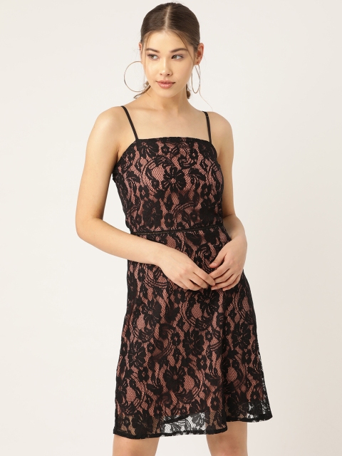 

Trend Arrest Women Black Self Design Lace A-Line Dress
