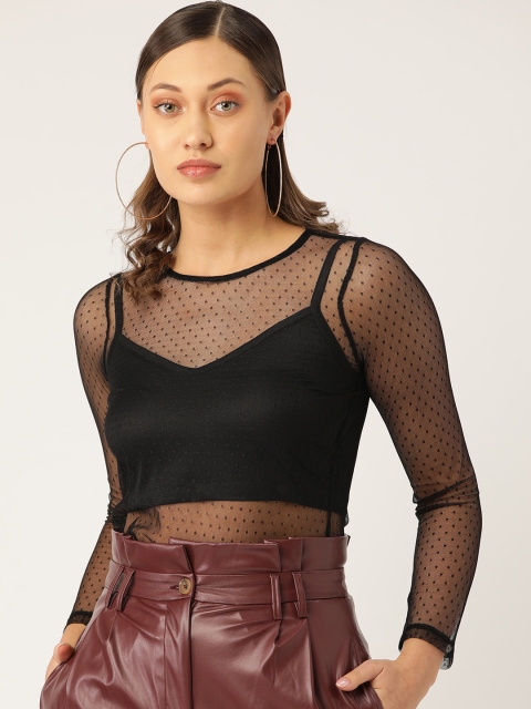 

Trend Arrest Women Black Self Design Net Sheer Top