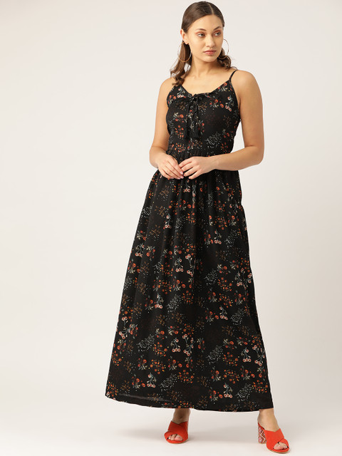 

Trend Arrest Women Black & Orange Printed Maxi Dress