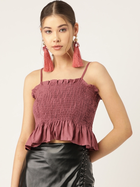 

Trend Arrest Women Pink Solid Cropped Smocked A-Line Top