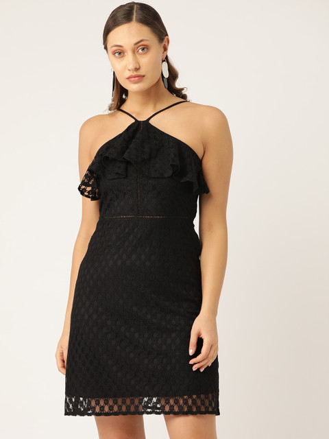

Trend Arrest Women Black Self Design Lace A-Line Dress