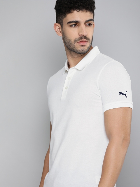 Men White Polo Collar Solid Active ESS T-shirt