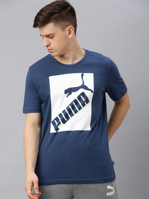

Puma Men Navy Blue White Printed Round Neck BIG LOGO Pure Cotton T-shirt