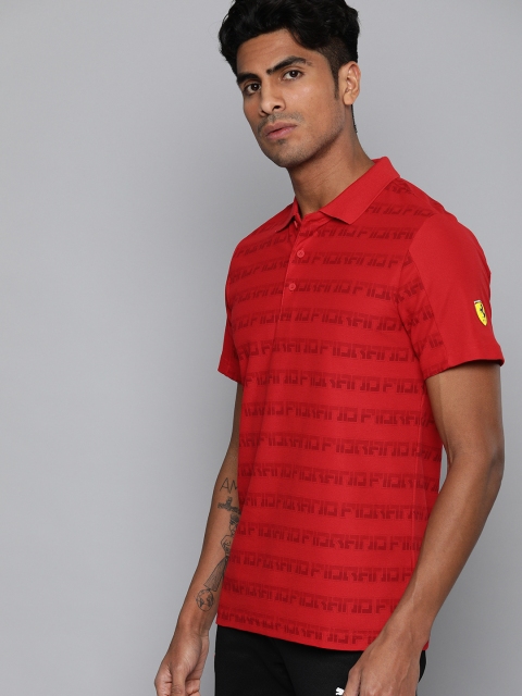 

PUMA Motorsport Men Red Printed SF AOP Polo Collar T-shirt