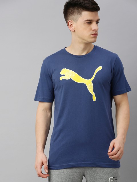

Puma Men Blue and Yellow Printed Round Neck T-shirt