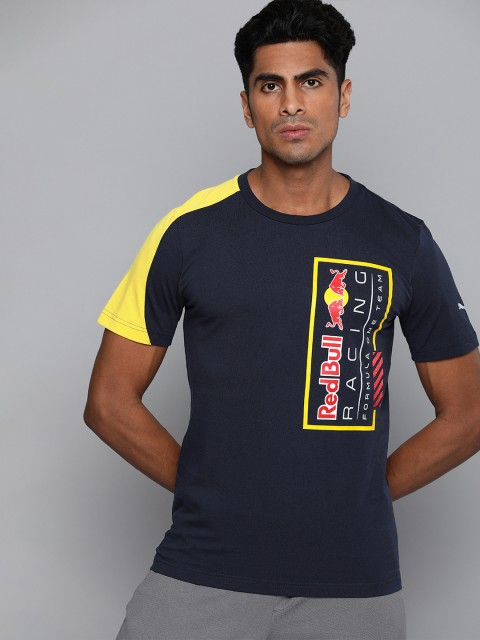 

Puma Men Navy Blue & Yellow Red Bull Printed Round Neck T-shirt