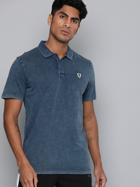 Men Blue Solid Polo Collar Ferrari Life Polo collar Pure Cotton T-shirt