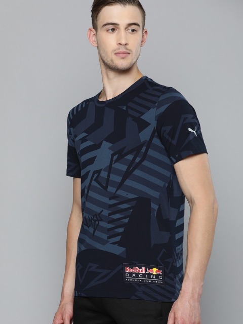 

Puma Men Black & Navy Blue Printed RBR AOP Round Neck T-shirt