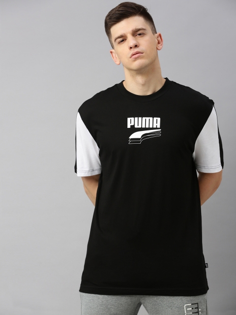 

Puma Men Black and White Colourblocked Round Neck T-shirt